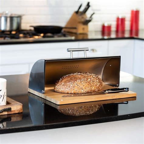 stainless steel bread box with bamboo cutting board|Honey Can Do Stainless Steel Bread Box with Bamboo Cutting .